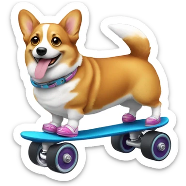 corgi on roller skates  sticker