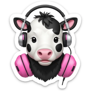 cartoon cow with big headphones sticker