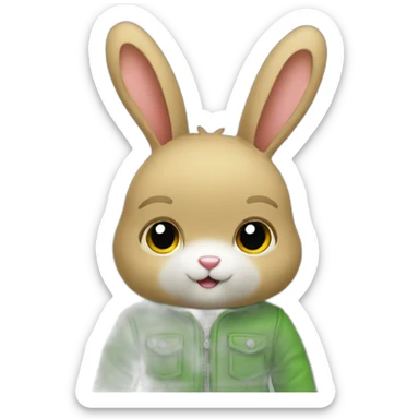 Doudou lapin avec veste verte sticker