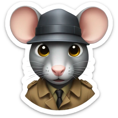 A rat with a lens and a trench like an investigator sticker