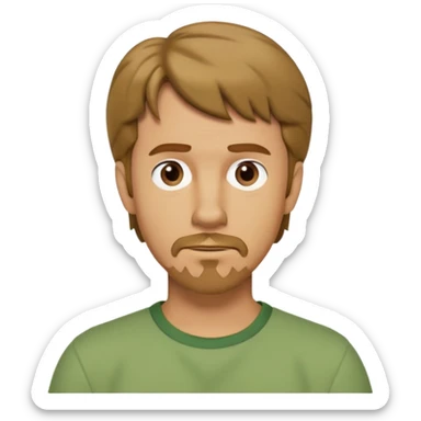 shaggy rogers caucasian man, dark blonde, short goatee, brown eyes, green shirt from scooby doo sticker