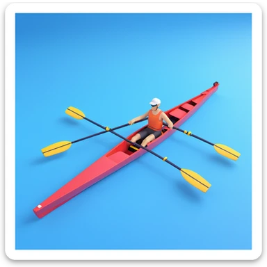 top-down view of a professional racing single Olympic rowing boat with a rower, minimal sea effect underneath sticker