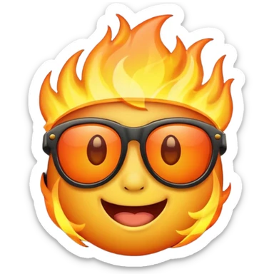 Make a fire emoji with sunglasses but without a face, just fire with glasses.WITHOUT A FACE sticker