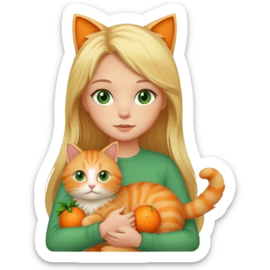 Blonde green eyed girl with long hair holding cat sticker
