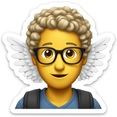 nerd emoji with wings for ears. and he has curly. he has yellow skin sticker