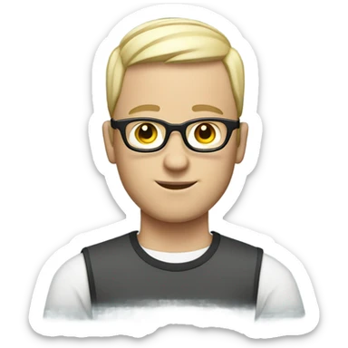 Imagine Marty with glasses, blue eyes and white crew cut hair sticker