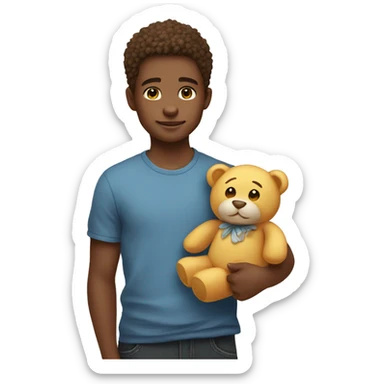 adorable boy with stuffed toy sticker