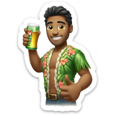 Hawaiian holding up a Shaka and a Heineken beer in his other hand  sticker