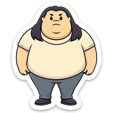 Fat guy with long black hair sticker