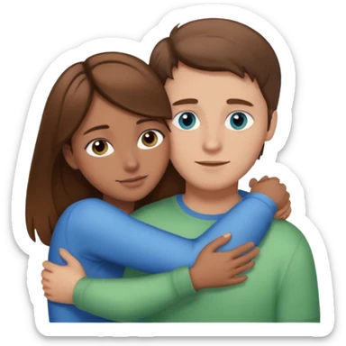 White. Guy with brown hair and brown eyes hugging girl with brown hair with highlights and blue green eyes  sticker