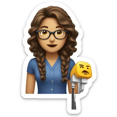 female, brown hair with glasses, is unplugging an extension cord. sticker