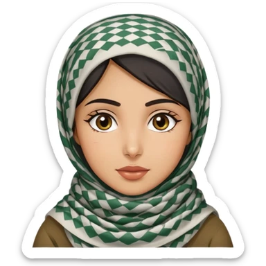 Palestinian girl with warm expression wearing traditional keffiyeh scarf, simple background sticker