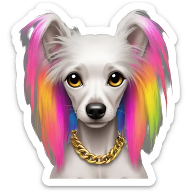 Punk Chinese crested dog neon rainbow hair gold chain punk piercings tattoos punk ear piercings sticker