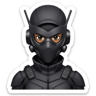 A masked assassin futuristic  in a black tactical suit sticker
