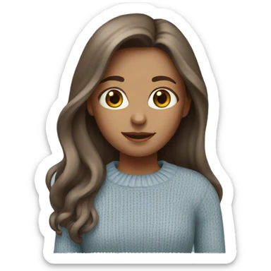 girl with fair skin with long brown hair wearing a grey sweater and light blue flared jeans sticker