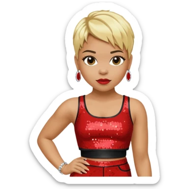T Boz from TLC with short blonde hair, red sequin crop top and pants sticker
