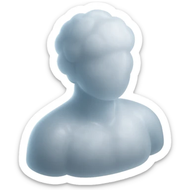 person from shoulders up, fully composed of white fluffy convex clouds, matte glass style, no background, no extra details sticker