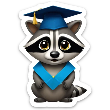raccoon with a graduation hat sticker