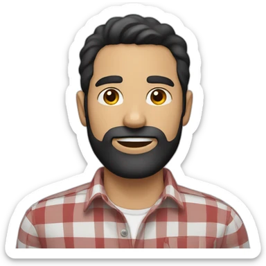 white man around 35. short black hair. with beard. wear a scarlet check shirt. sticker