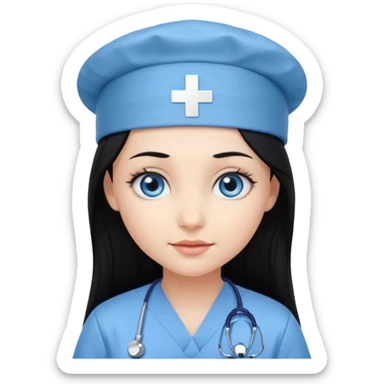 girl with long black hair with medicine degree and the tipical hat sticker