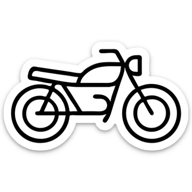 Motorcycle outline, side view with visible wheels, handlebars, and seat sticker