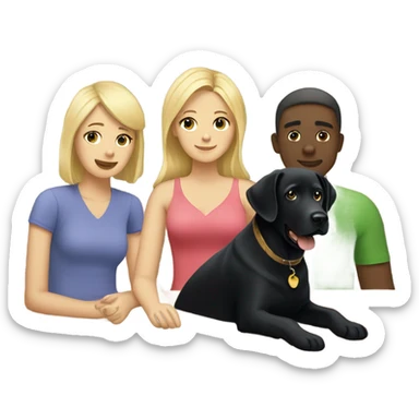 Black Labrador retriever with blonde haired woman and long black haired man  sticker