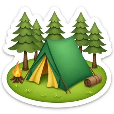 Camp site of grass made of felt texture, scrapbooking style, transparent background sticker