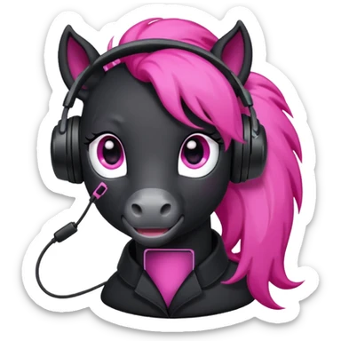 Black pony streamer with gaming head set sticker