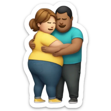 overweight couple hugging sticker