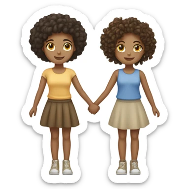 Full body, Two girls holding hands light skin  one  with a curly bun and one  with curly hair sticker