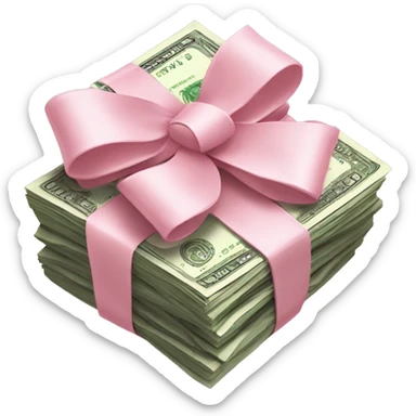 stack of money wrapped in a light pink bow sticker