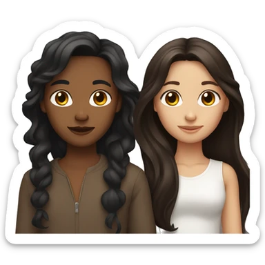 Two besties one is white with dark brown hair and the other is light brown with long black hair sticker