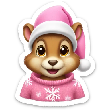 Squirrel with a pink snowflake sweater and pink Santa hat sticker