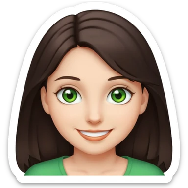 Girl with dark brown hair  green eyes smiling sticker