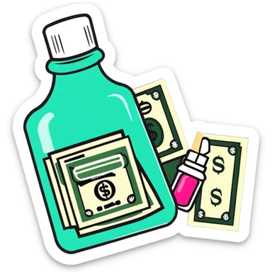 price tag with a few dollar bills and a bottle of nail polish sticker