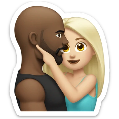 White brunette kissing muscular black bald man with beard sticker