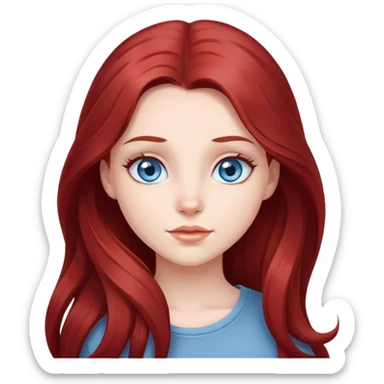 Cute pretty girl with long dark red hair and blue grey eyes sticker