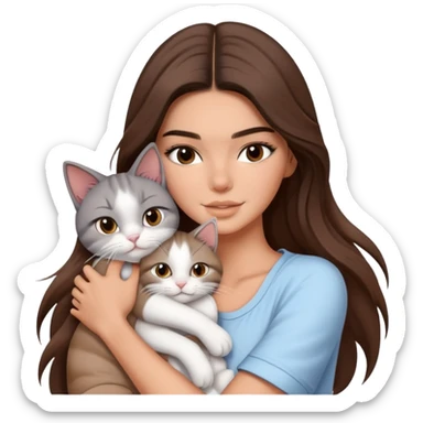 Kendall Jenner long hair with summer outfit hug one grey white cat sticker