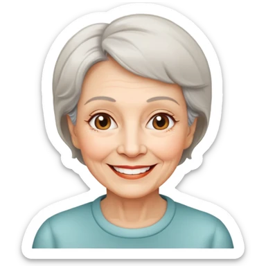 "- Nữ
- 70 tuổi
- Da trắng
- Tóc ngắn
- Mặt cười" sticker