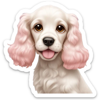 Cute white cocker spaniel with a baby pink ྀིྀིྀིྀིྀི sticker