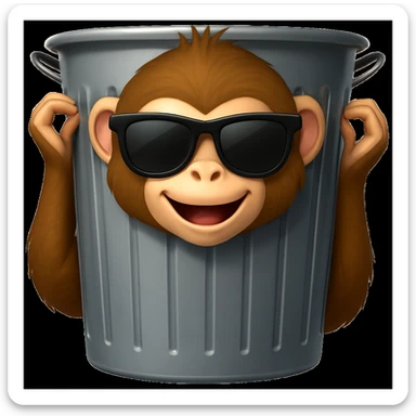 Add cool sunglasses to the silly monkey in the trash can, keeping the playful emoji style look. sticker
