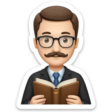 gentleman with moustache holds a book and reads it sticker
