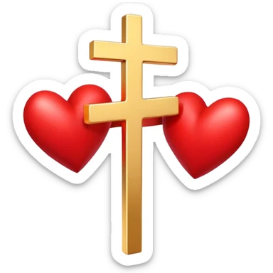 Two red  hearts connected by one simple gold cross  sticker