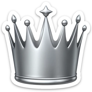 A luxury silver crown emoji, chrome metallic finish, smooth rounded edges, subtle sparkle, polished reflective surface, cute proportions, iOS emoji style, centered on a clean white background, soft studio lighting, no outlines sticker