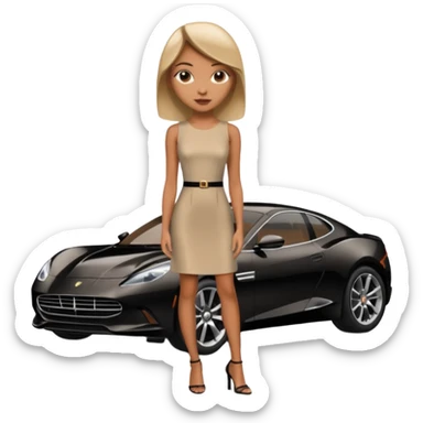 A fast, expensive black car with a young woman beside it sticker