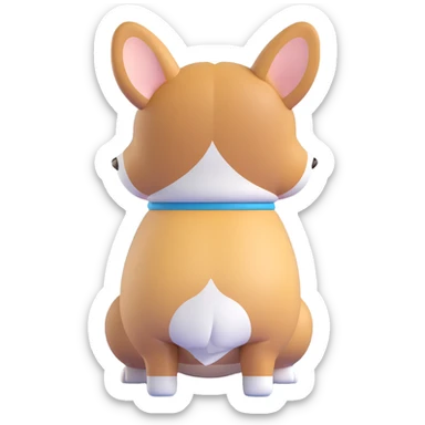 Make the back side of the corgi dog 20% more realistic while keeping the 3D emoji style, no background. sticker