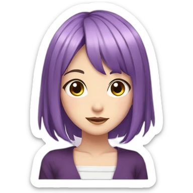 anime girl with purple hair with a white ribbon in it and hazel eyes sticker