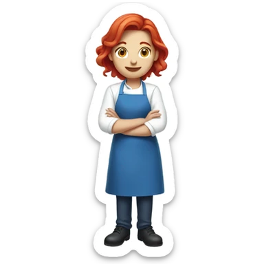 A girl chef with red hair blue clothe and white face..  sticker