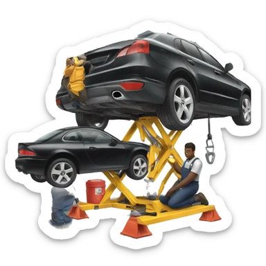 Black mechanic under a car on a lift sticker