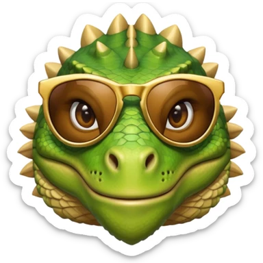 rich capitalist iguana head with golden glossy sunglasses sticker